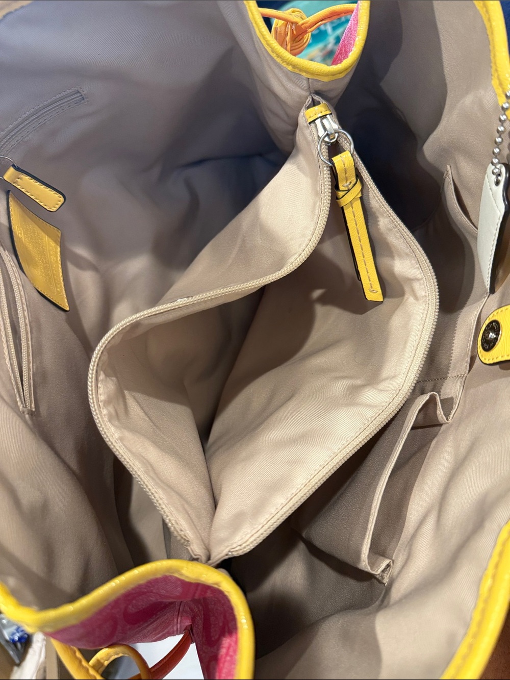 Coach Pink and Yellow Canvas Stripe Tote - Picture 7 of 7